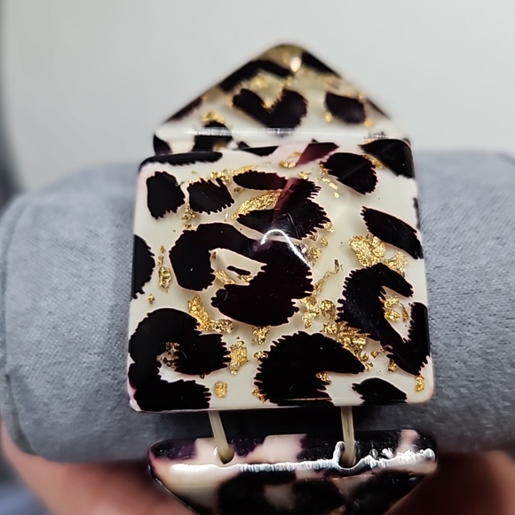 VINTAGE LEOPARD PRINT ACRYLIC STRETCH BRACLET - Picture 3 of 6